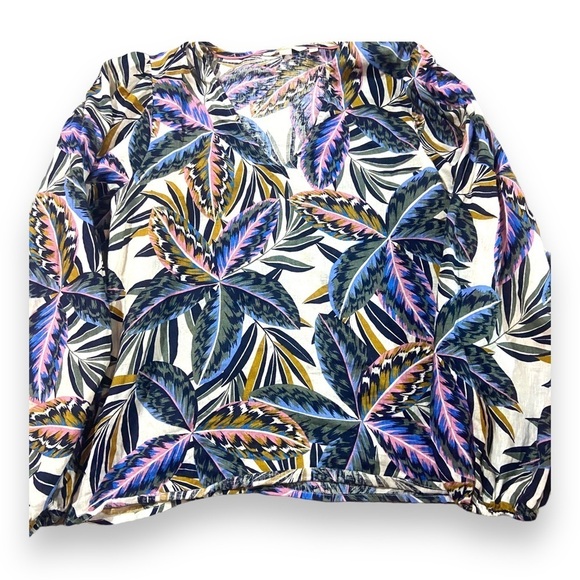 Boden V Neck Puff Sleeve 100% Linen Popover Botanical Print Sz 6 - Picture 3 of 8